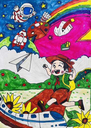 国庆节儿童绘画小学生高年级组作品（7张）